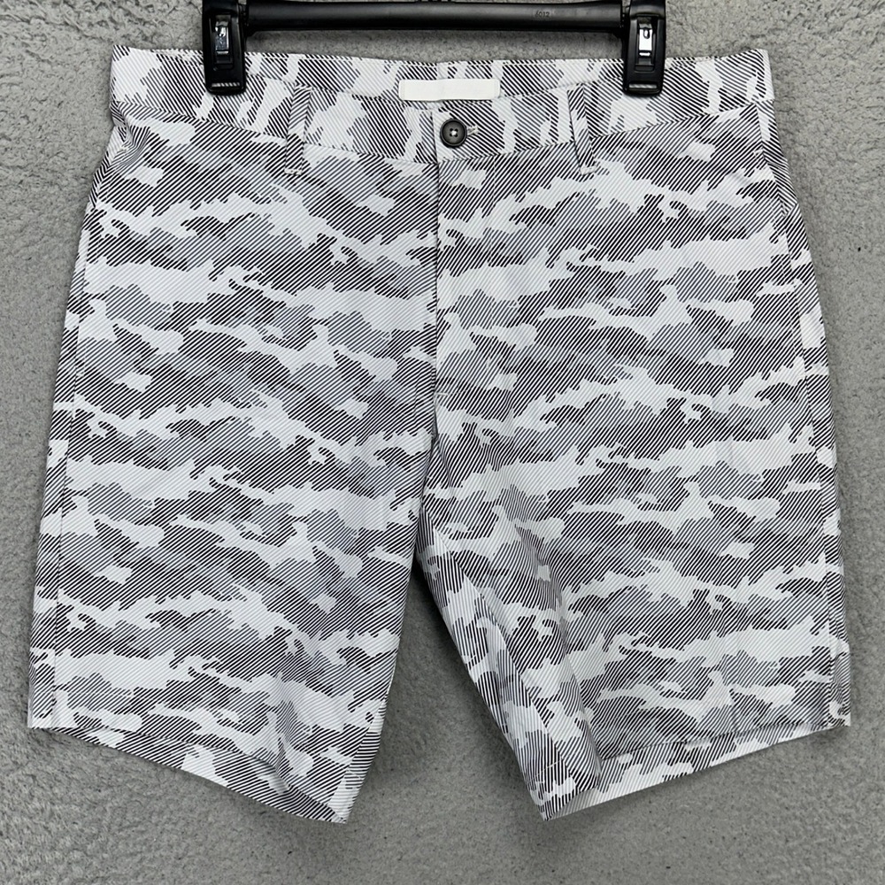 Robert Graham Mens Chino Shorts 32 Gray White Camo Flat Front Pocket Outdoor